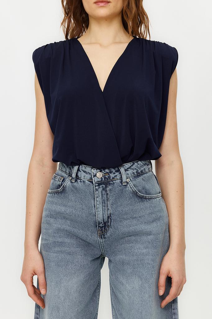 Women's Fashion New Bodysuit Emerald Padded Double Breasted Collar Flexible Snap Fastener Knitted Bodysuit