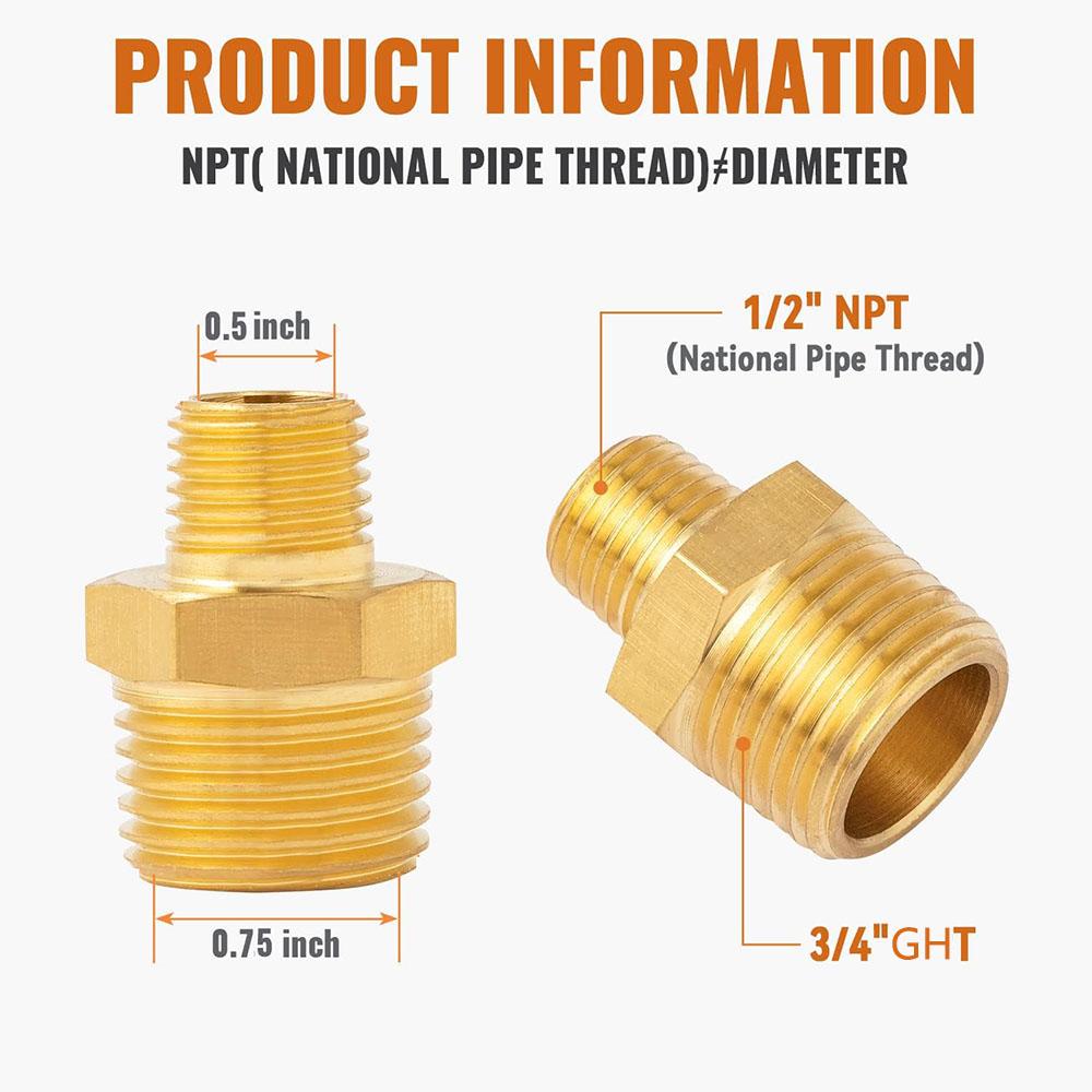 Соединитель 3/4"GHT X 1/2"NPT Наружная резьба, Латунный ниппель Адаптер для преобразования садового шланга 4 шт.
