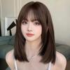 Wig Wig Full Wig Crossdressing Wig Medium Straight Wig Natural Small Face Heat Resistant Layer Net Included Dark Brown Semi-Long Women's Women's