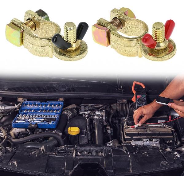 QWORK Brass Marine Grade Battery Terminal Top Post, 4 Pairs Battery Terminal Connectors, Battery Terminal Clamps for Boat Car RV, Fit All Standard