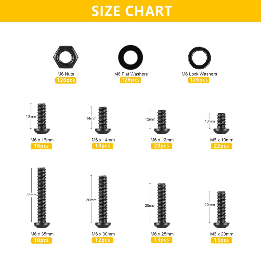 505 черные винты с полукруглой головкой и шестигранной головкой, комплект гаек и шайб