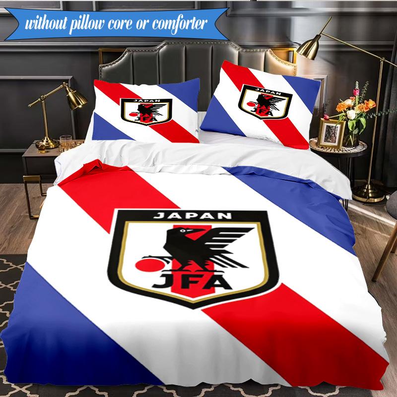 3PCS Japan Football Association Emblem Bedding Set 2D Printing (Includes 1 Duvet Cover + 2 Pillowcases Coreless), Bedroom decor,Fan gift