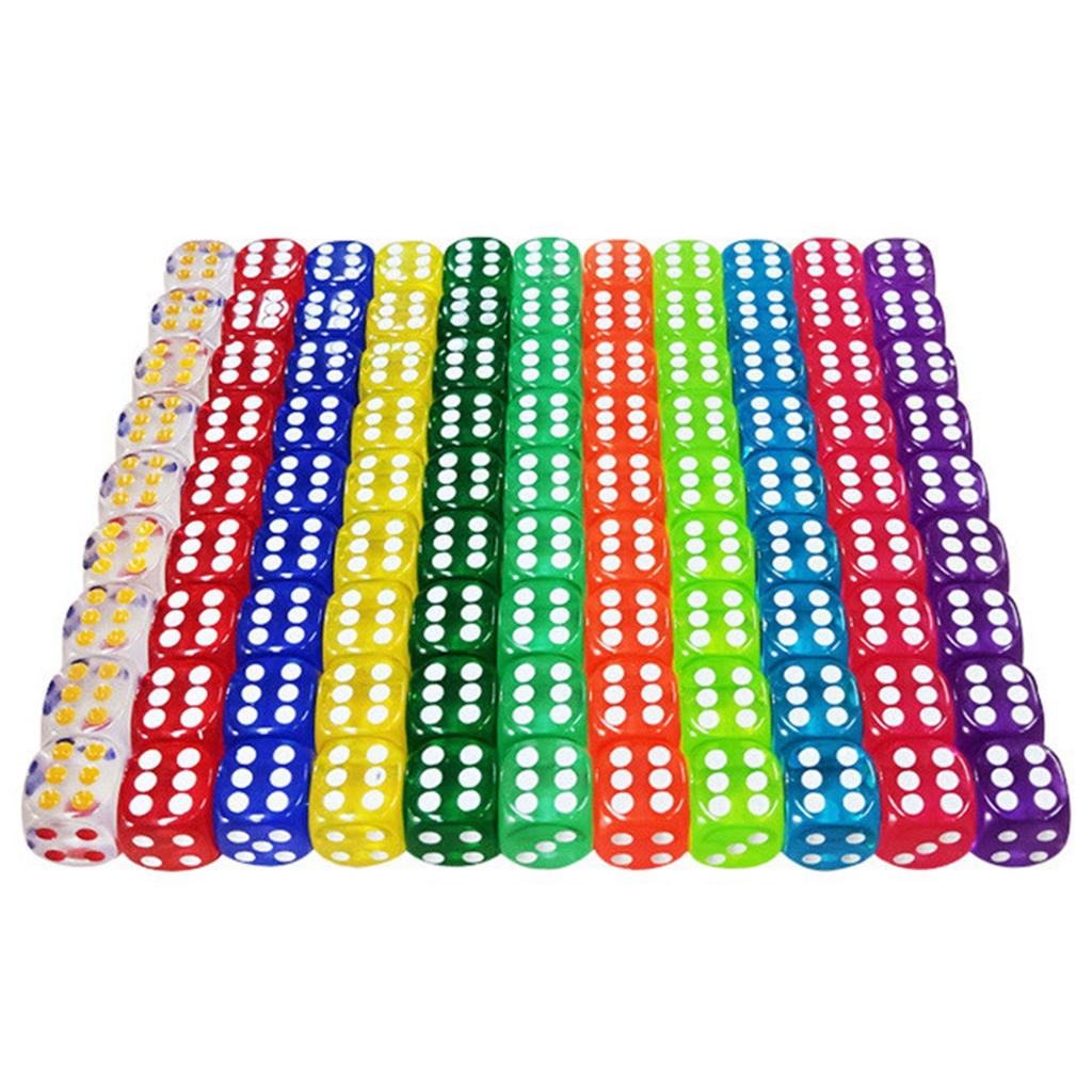 Rounded Corner Six Sided Dices Bulk Pack of 10 Assorted Color 16mm D6 Acrylic Dices Cubes with Number Dots for Kids Use