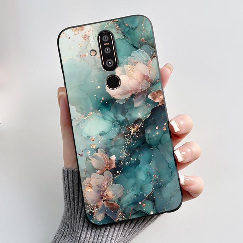 Чехол для телефона Nokia 8.1 Plus / Nokia X71, Чехол для телефона, Узор «Обширные луга с красивыми полевыми цветами», Мягкий черный чехол, Защита от царапин