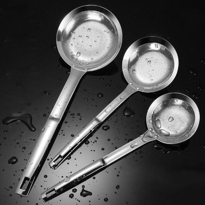 Quality Skimming Ladle Stainless Steel Mesh Filter Skimmer Spoon Kitchen Strainers Spoons with Handle for Kitchen Coking