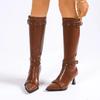 Punk Rivet Belt Buckle Decoration Knee-High Boots Women Sexy Pointed Toe Super High Heel Riding Boots Winter Brand Design Shoes