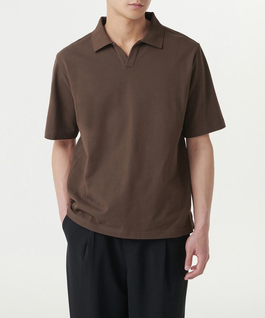 MUSINSA STANDARD Slit Neck Pique Polo Shirt [Baroque Brown]