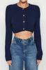 Women's Fashion Stylish Cardigan Navy Blue Super Crop Basic Knitwear Cardigan