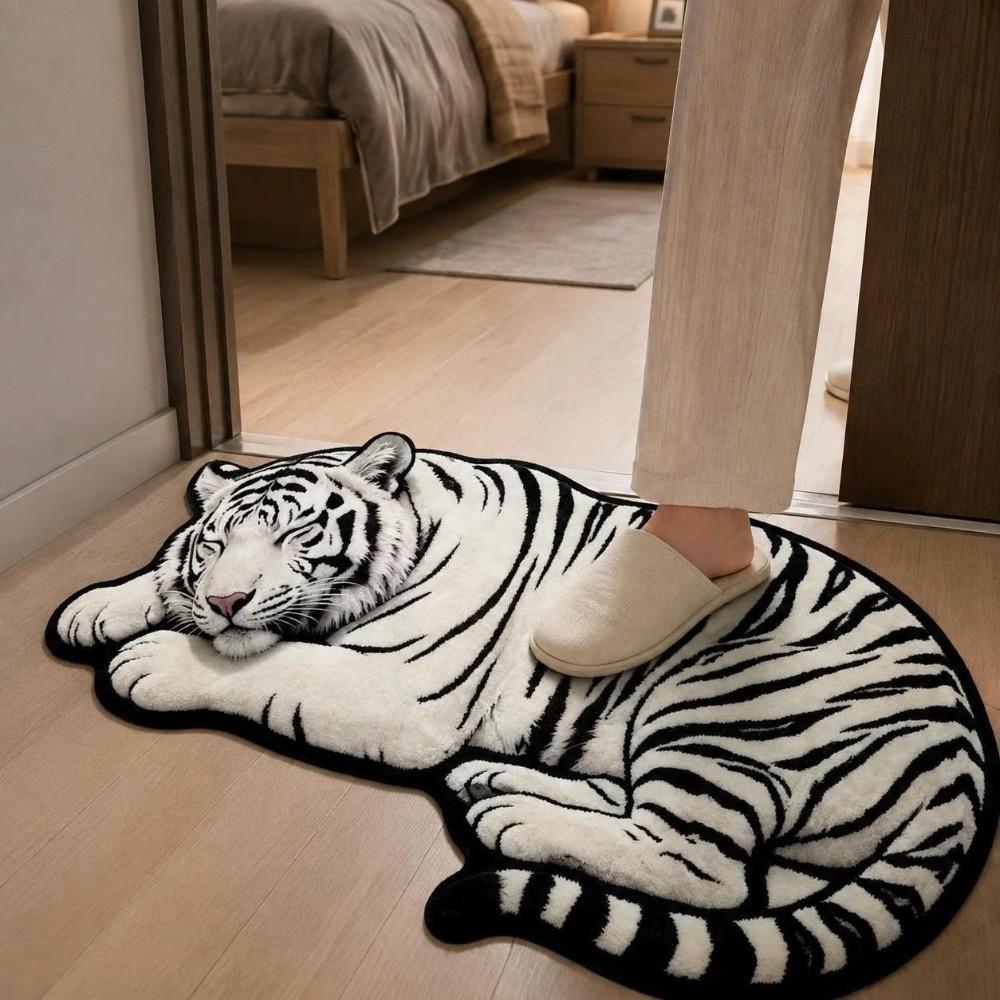 Non-slip Tiger Shape Rug Absorbent Irregular Bath Rug Tiger Floor Mat Home Entrance Decor
