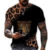 Animal World Leopard 3D Printed T-shirts Summer Street Trendy 0-Neck Short-sleeved Oversized Men's T-shirts