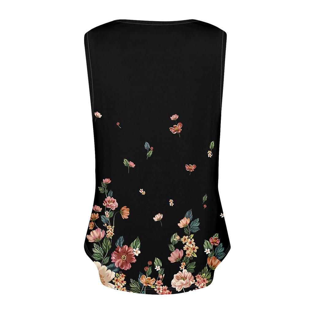Summer Womens Tank Tops V Neck Casual Printed Sleeveless Shirts Casual Loose Fit Pleated Tshirts Tees Ladies Blouse