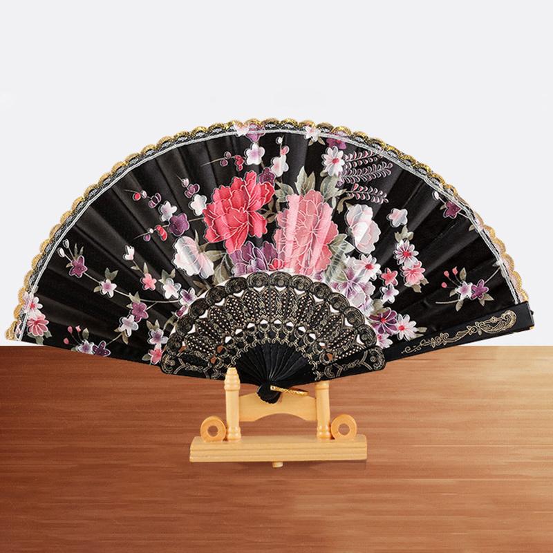 1 шт. Складной веер Элегантный и роскошный цветочный узор Винтажный танцевальный веер Модный китайский стиль Ручной штампованный дизайн