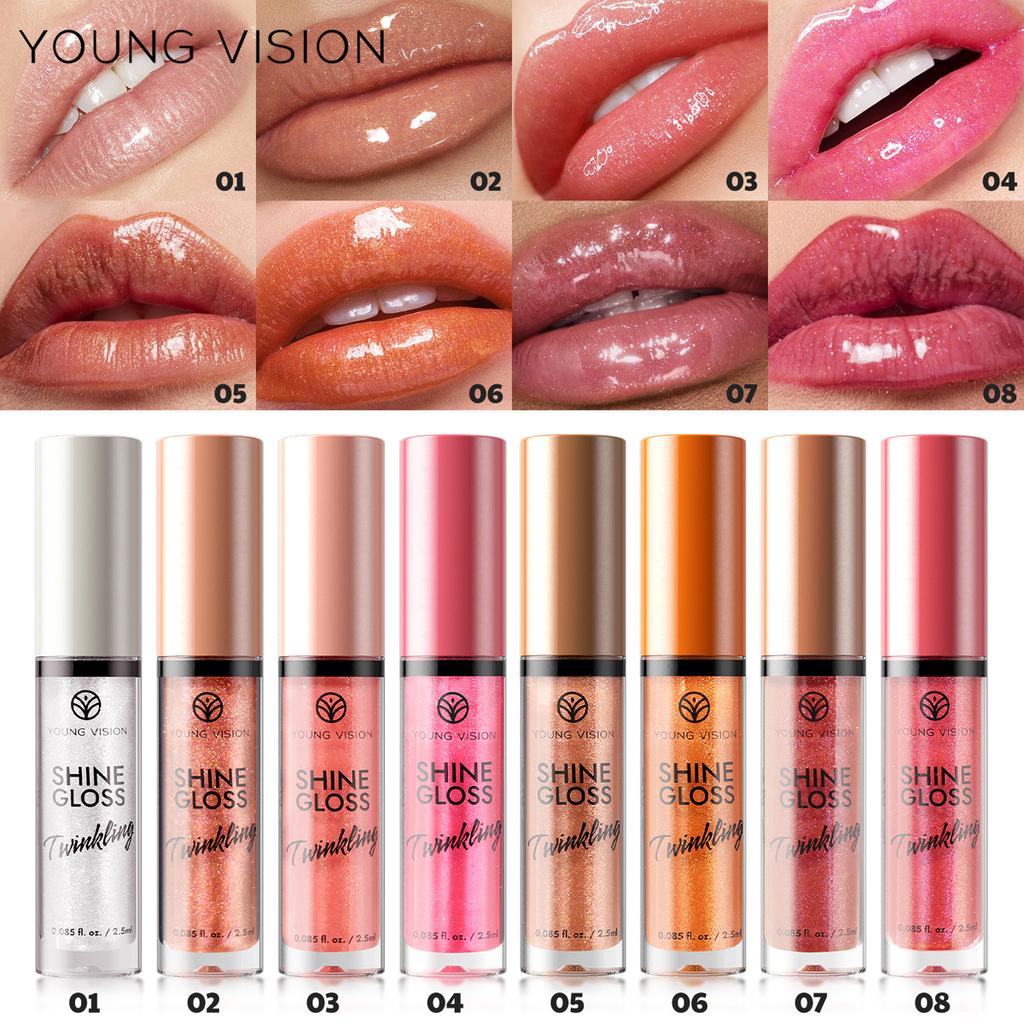 1 ШТ. YOUNG VISION GLOSS TWINKLING SET - 1 цвет Увлажняющий блестящий блеск для губ, легкий и нелипкий, идеально подходит для создания очаровательных сияющих губ