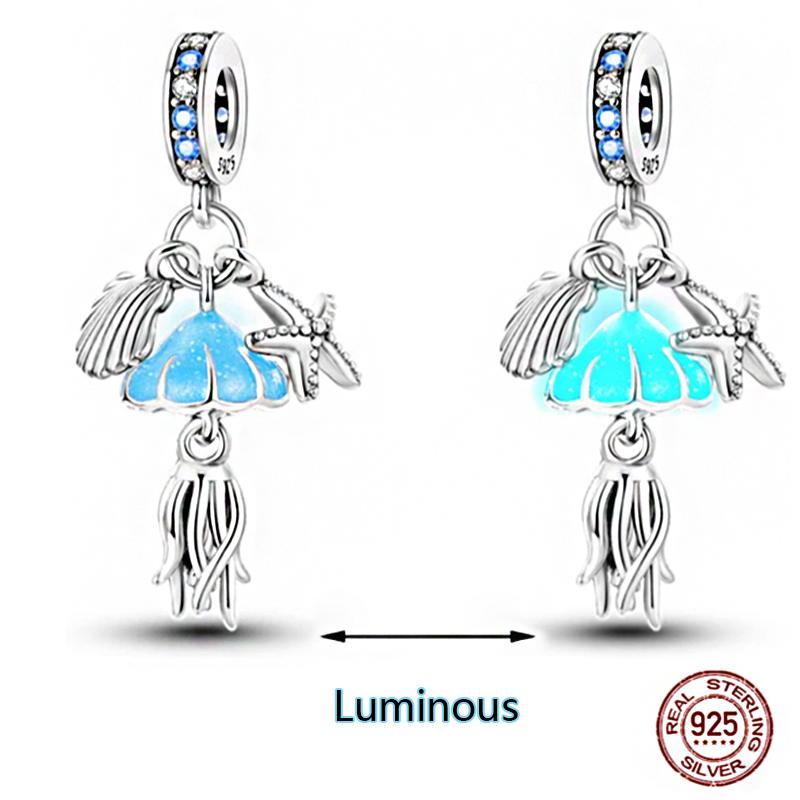 Shining Luminous Firefly Charms Copper Bulb Octopus Jellyfish Bee Fit Dangle Original Bracelets Glow Beads Women Diy Jewelry