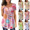 Women's Short Sleeve V Neck  Easter Day Print  Print Button T-Shirt Top