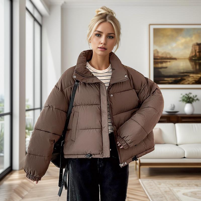 GMXIA Женские винтажные повседневные однотонные принтованные куртки и пальто с длинным рукавом и стойкой на осень-зиму