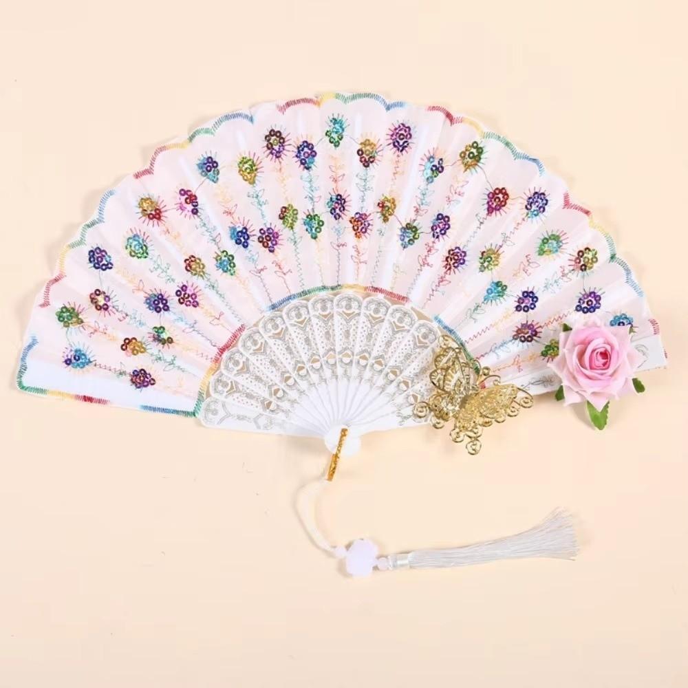 Sequin Decorated Spanish Handheld Fan Embroidered Flamenco Dance Fan New Gothic Dance Fan