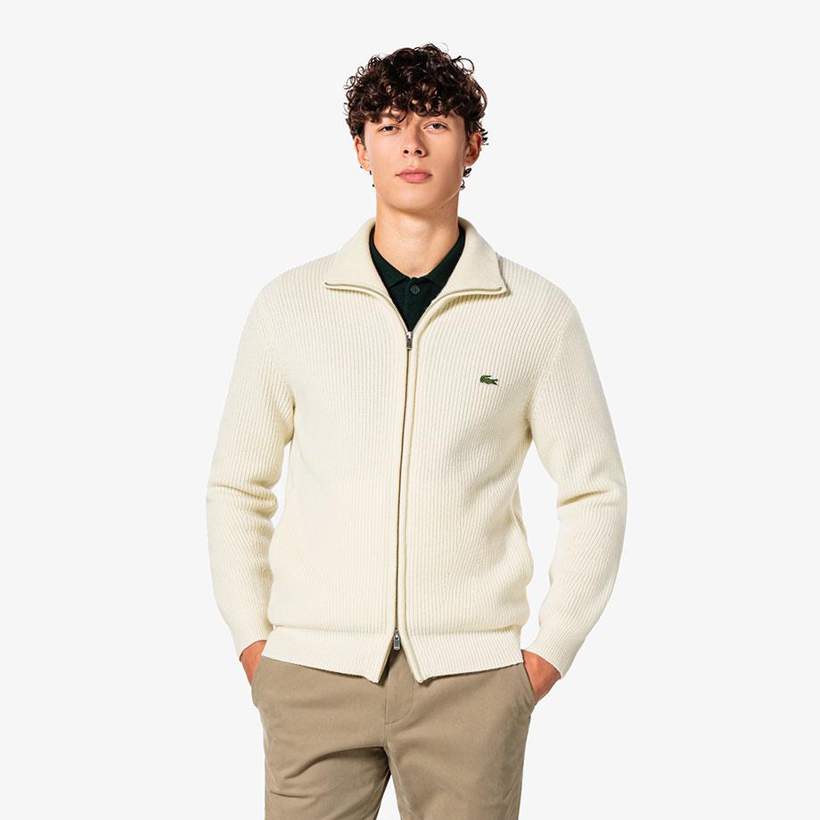 [lacoste] Men's Ribbed Knit Full-Zip Cardigan AH155E-55N70V