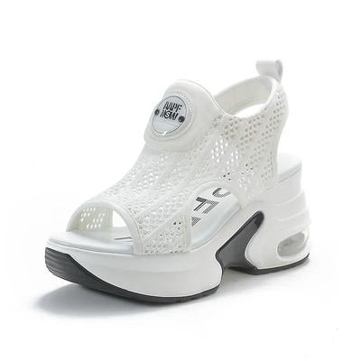 Дышащие женские сандалии из воздушной сетки 8 см, удобная обувь, модная летняя женская обувь на платформе с рыбным носком, на танкетке, на высоком скрытом каблуке