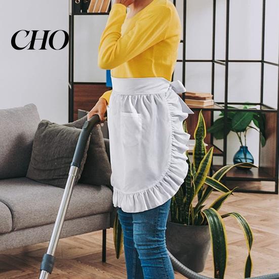 Housework Apron Half with Butterfly Bow & Pockets Lace Hem Waist for Kitchen Retro Style Coffee Shop Bistro Adjustable Ties Cafe Server Waitress Home