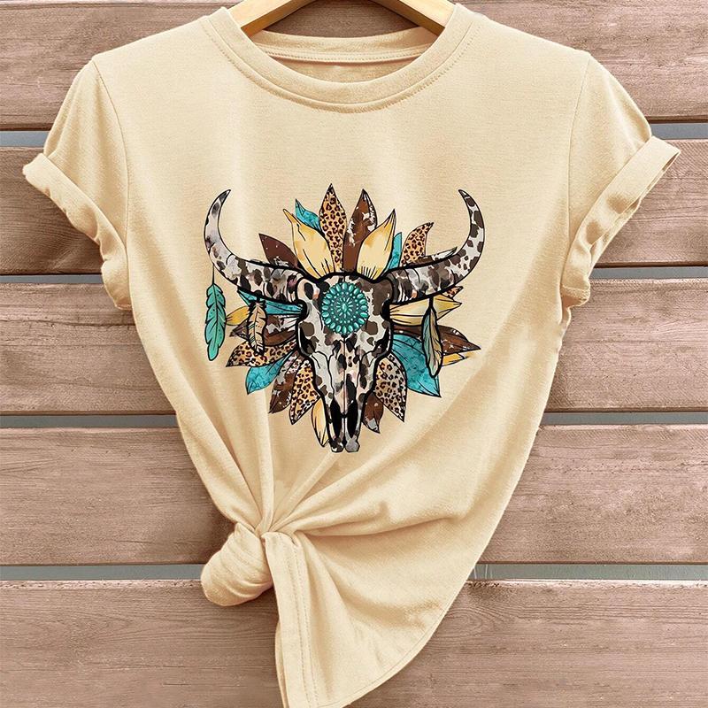 Модная женская футболка с принтом животных, коровы, скелета, цветов, забавная повседневная футболка с круглым вырезом и короткими рукавами, летняя женская футболка