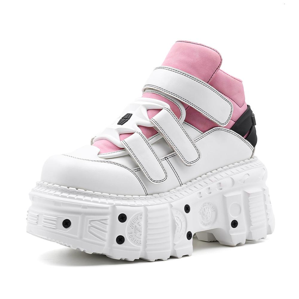 New Punk Style Women Shoes Lace-up Heel Height 6CM Platform Shoes Woman Metal Decor Woman Sneakers Gothic Ankle Rock Boots