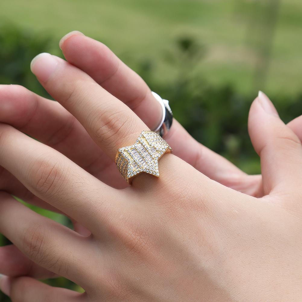 Украшение, новое кольцо, европейское кольцо в стиле хип-хоп с квадратным камнем, кольцо с пентаграммой, позолоченное мужское кольцо с цирконом, аксессуары