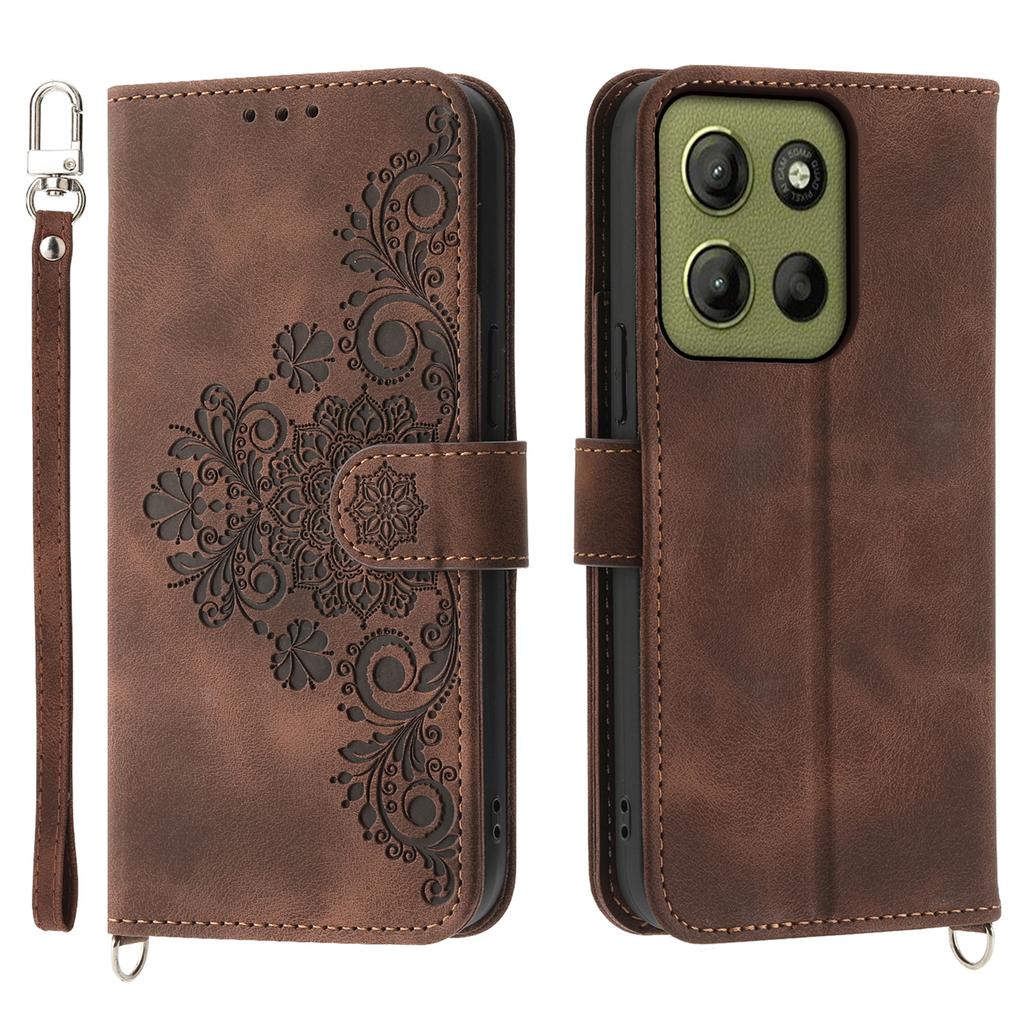 For Motorola Moto G15 4G Case Flower Pattern PU Leather Wallet Phone Cover with Strap