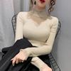 Half High Collar Lace Patchwork Hollow Sweater for Women's Autumn and Winter Slim Fit Knitted Top