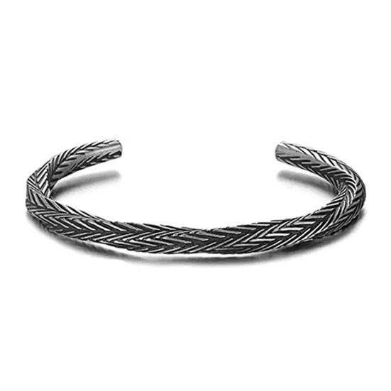 Men Bracelet Opening Adjustable Silver Color Twist Boho Wrist Decoration Easy To Wear Fish Letter Curved Sleeve Bracelet Men Jewelry