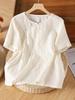 Women's Embroidered Loose Cotton Linen Short Sleeve T-Shirt Vintage Plus Size Summer Tops