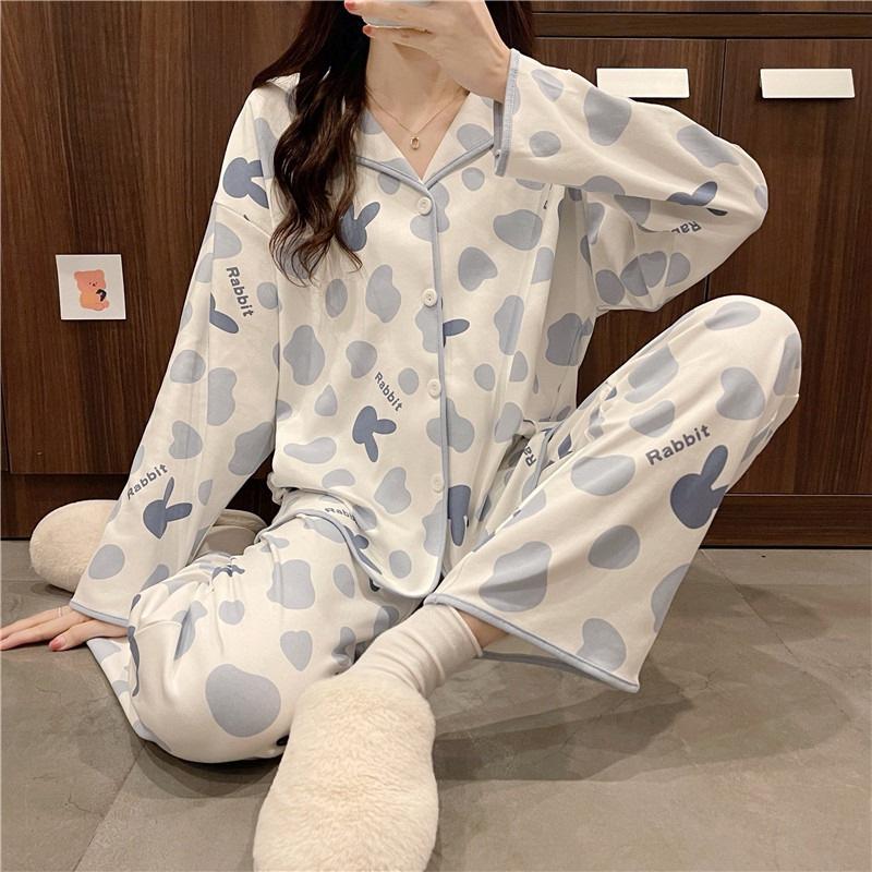 Autumn and Winter Women's Pajamas Home Outfit Girl Spring and Autumn Cardigan Lovely Sweet Girl Student Home Outfit