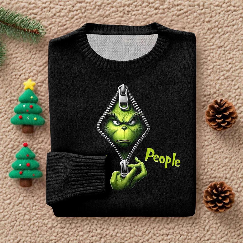 Long Sleeve Pullover Sweaters For Women O Neck Casual Cute Printing Knit Oversized Sweater