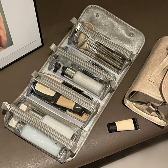 Сворачивающаяся косметичка Дорожная косметичка с 4 съемными прозрачными органайзерами для женщин Кошельки Складная туалетная