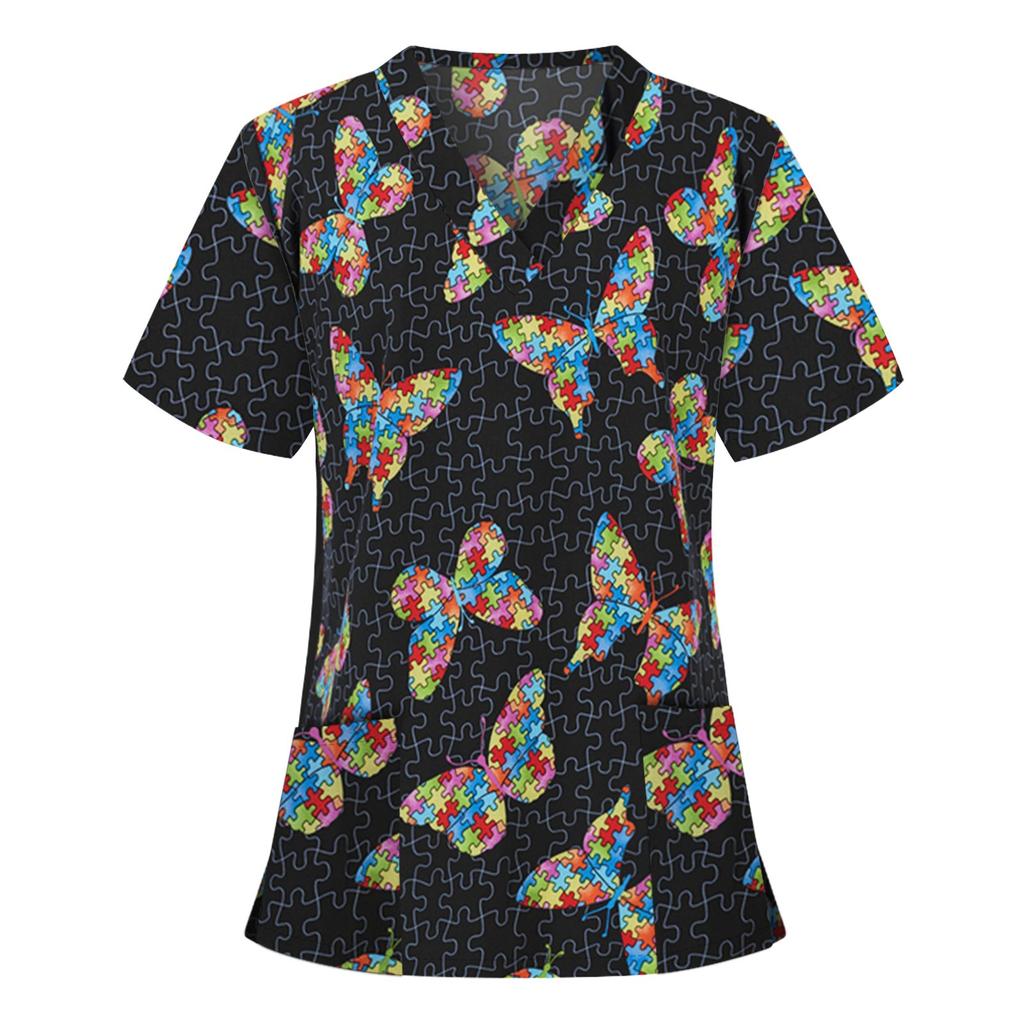 Women Short Sleeve V-neck Tops Working Blouse