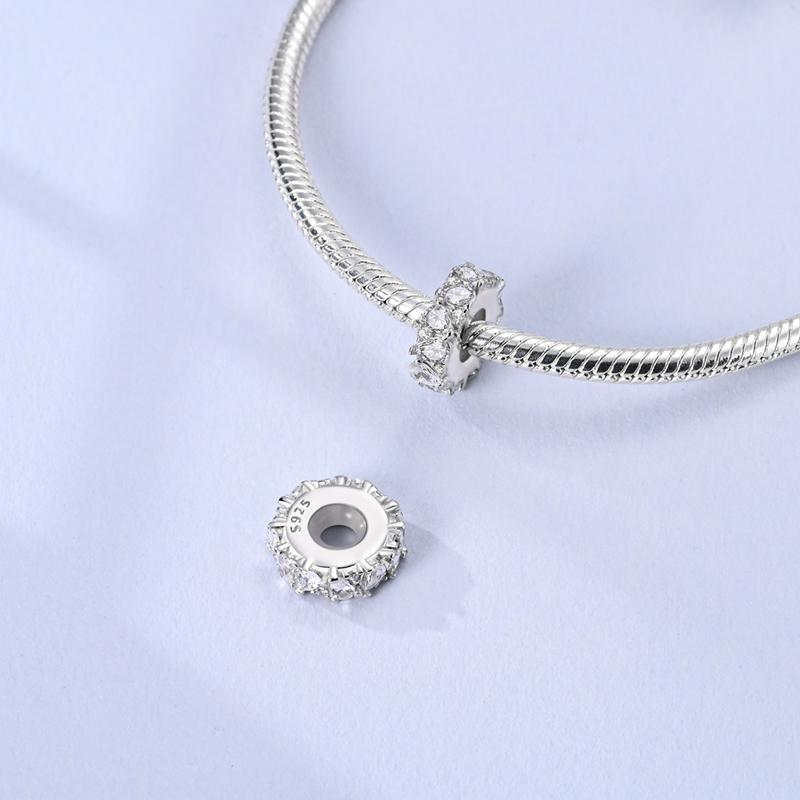 Original Clip Charms Beads 925 Silver Heart Charms Zircon Silicone Spacer Beads Fit Bracelet Women DIY Jewelry Making