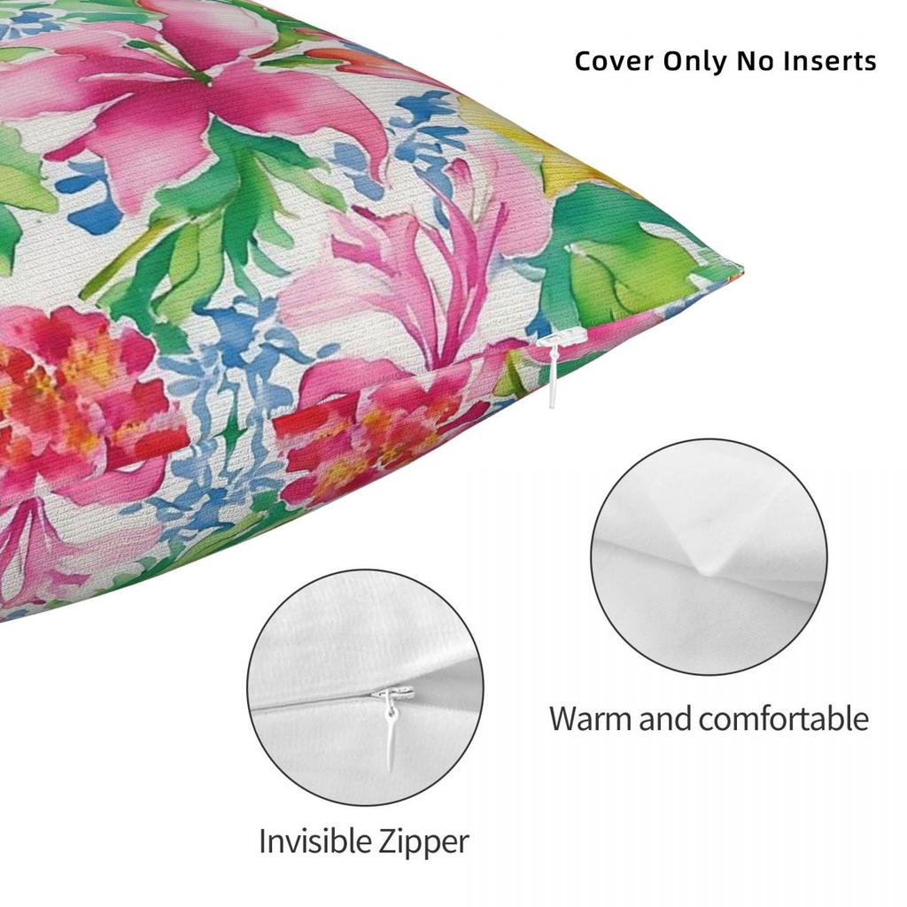 Lillies Chinoiserie Square Pillowcase Polyester Linen Velvet Pattern Zip Decorative Throw Pillow Case Car Cushion Cover 45X45