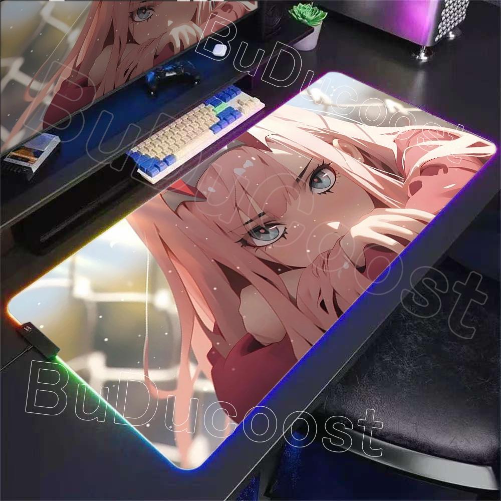 Non-slip RGB Mouse Pad Gamer 900x400 Desk Mat Zero Two Girl Accesorios Gaming Mousepad Kawaii Computer Desk Table Games Office