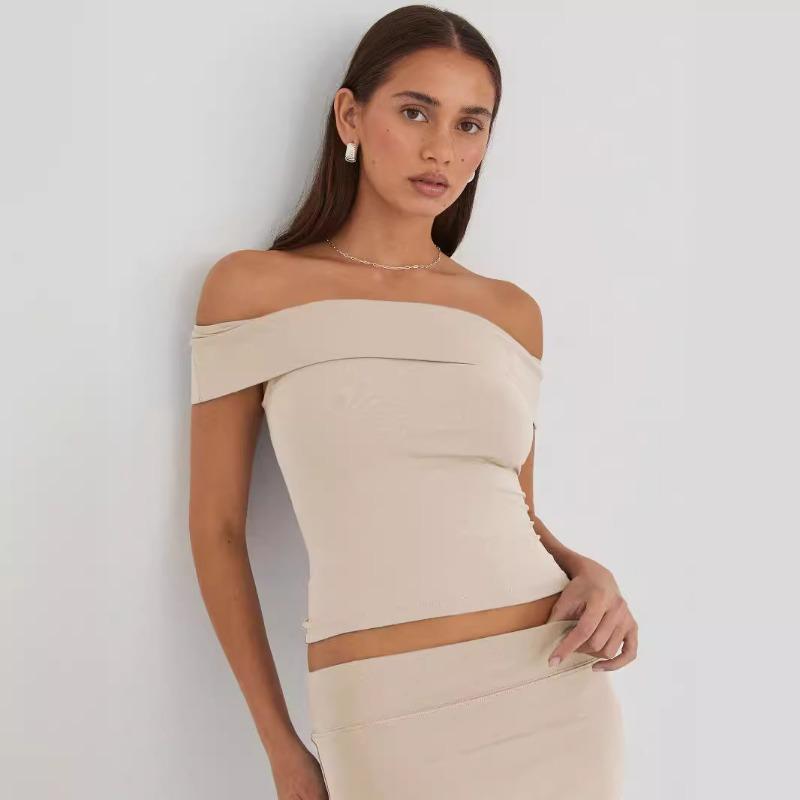 Летняя новая сексуальная футболка на одно плечо без бретелек, женская модная однотонная облегающая повседневная футболка, женская элегантная укороченная футболка с открытыми плечами 24770