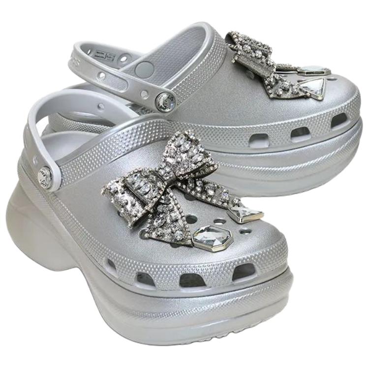 Crocs Удобные Простые Туфли с Отверстиями Кит Женская Обувь Серебристый 214117-040