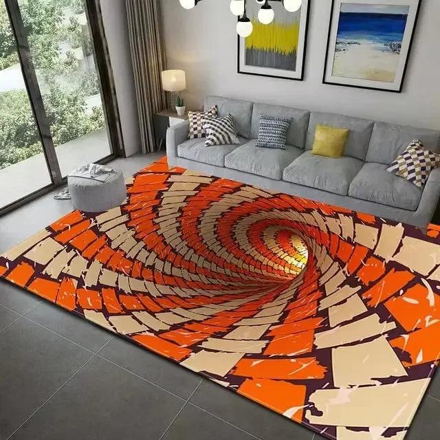 Teenager 3D Effect Vortex Illusion Carpet Entrance Living Room Bedroom Rug Geometric Optical Doormat Illusion Home Decor Mat