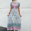 YYFS Women's Vintage Bohemia Fashion Summer Floral Print Short Sleeve V-Neck Casual Dresses