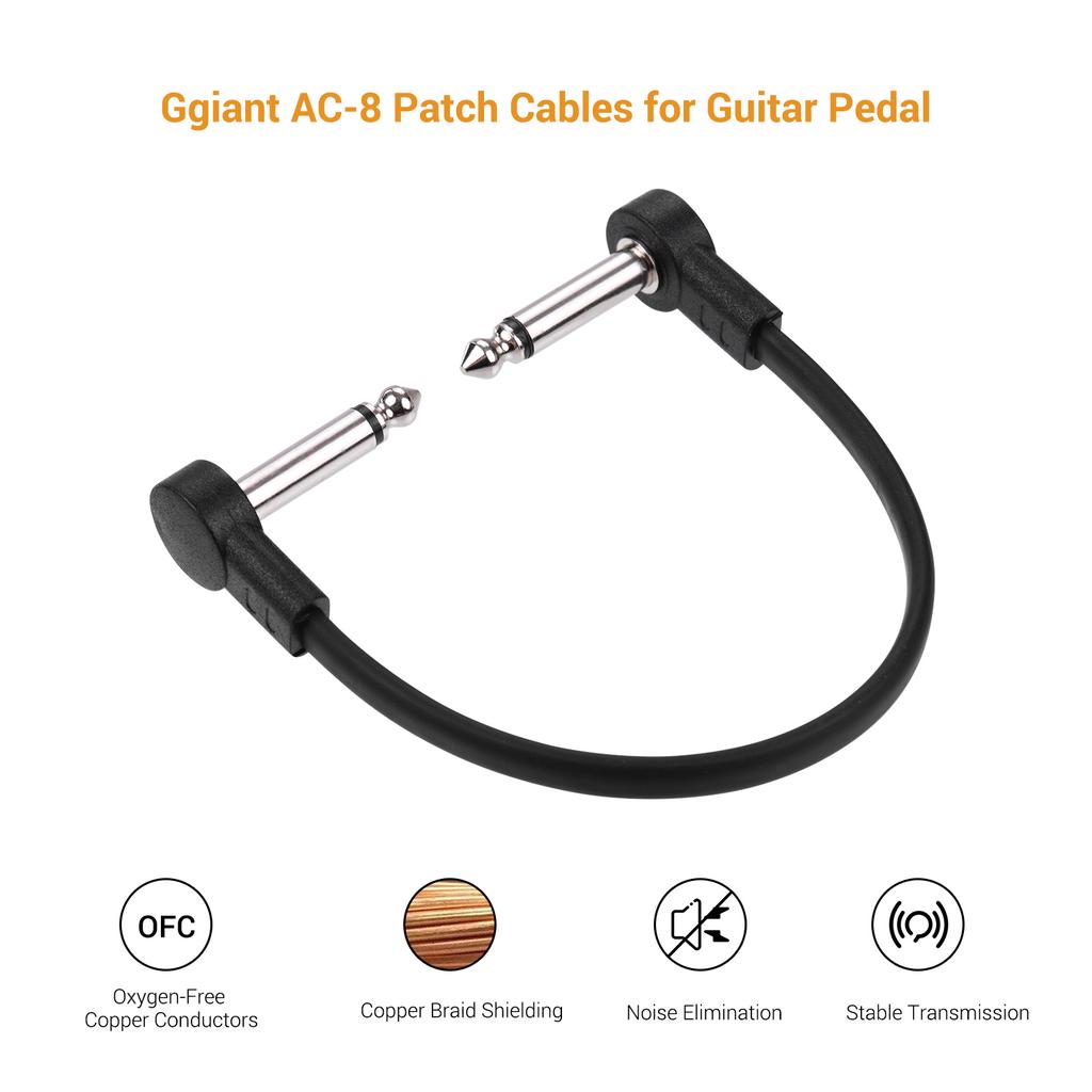 Ggiant AC-8 Guitar Effect Pedal Flat Patch Cables 6 Inch Length with 1/4 Inch Right Angle