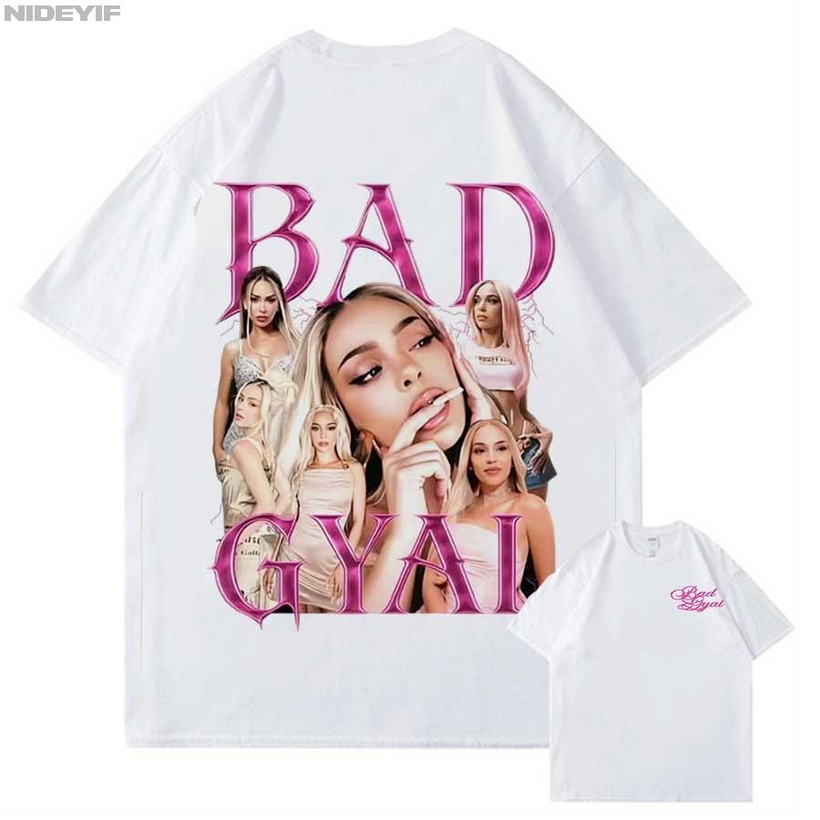 Футболка с графическим принтом Singer Bad Gyal Винтаж 90-х для унисекс Женщин Хип-хоп Уличная одежда Оверсайз Топы 100% Хлопок Футболка BG2