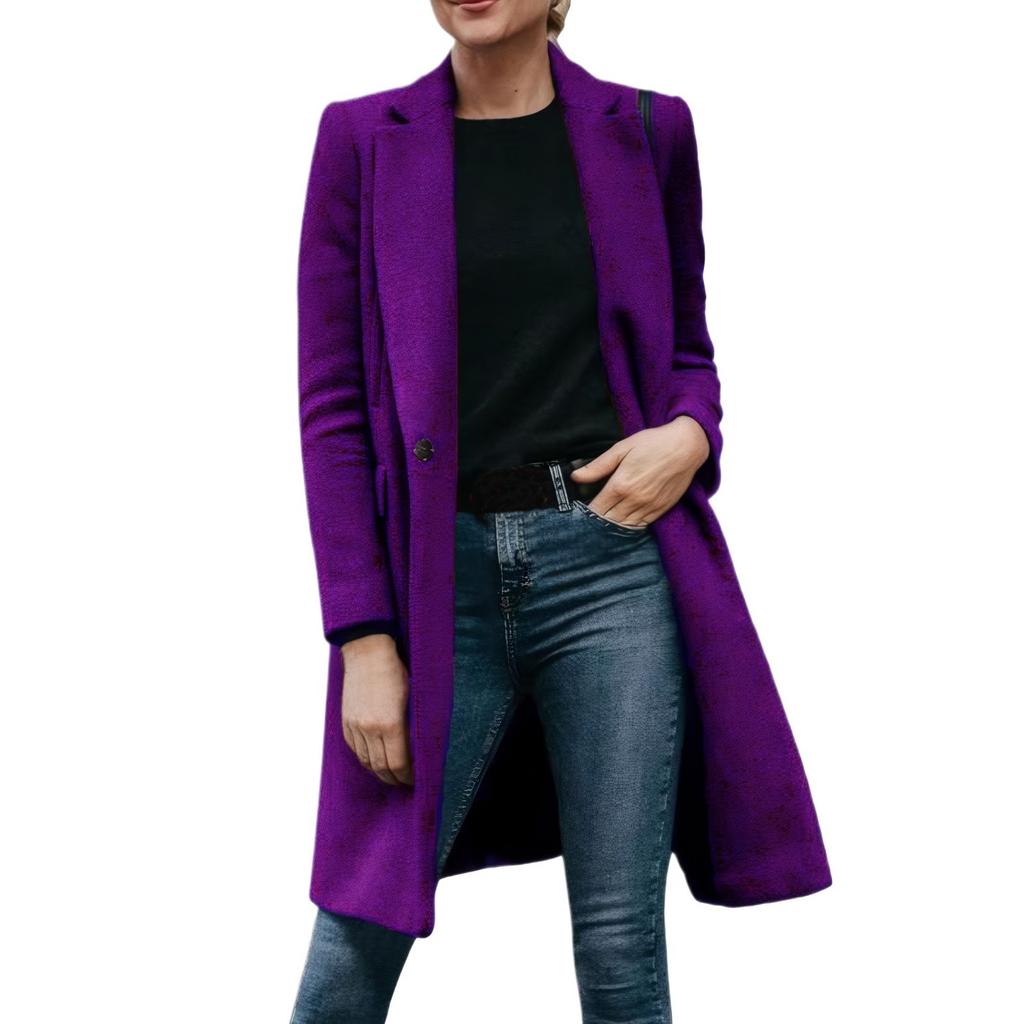 Women's Autumn And Winter Long Hidden Button Woolen Coat