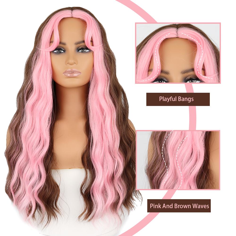 LISI HAIR Длинные волнистые парики из синтетического волокна, розовые и коричневые натуральные парики для женщин, парик Лолиты для косплея на Хэллоуин
