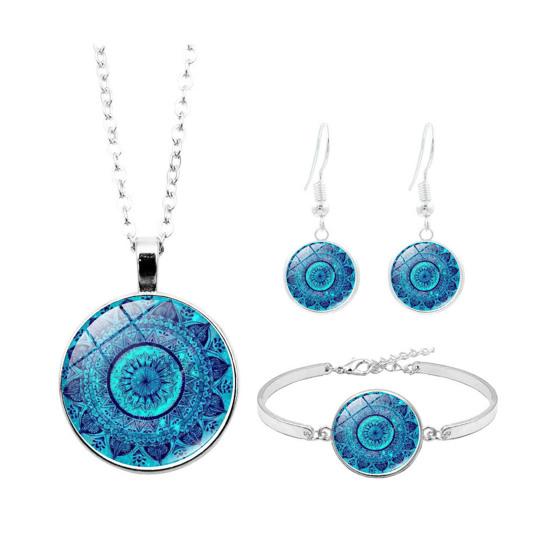 Набор украшений Кабошон Мандала Ожерелье Женский Кулон Серьги Стеклянный Браслет Подарок ARI