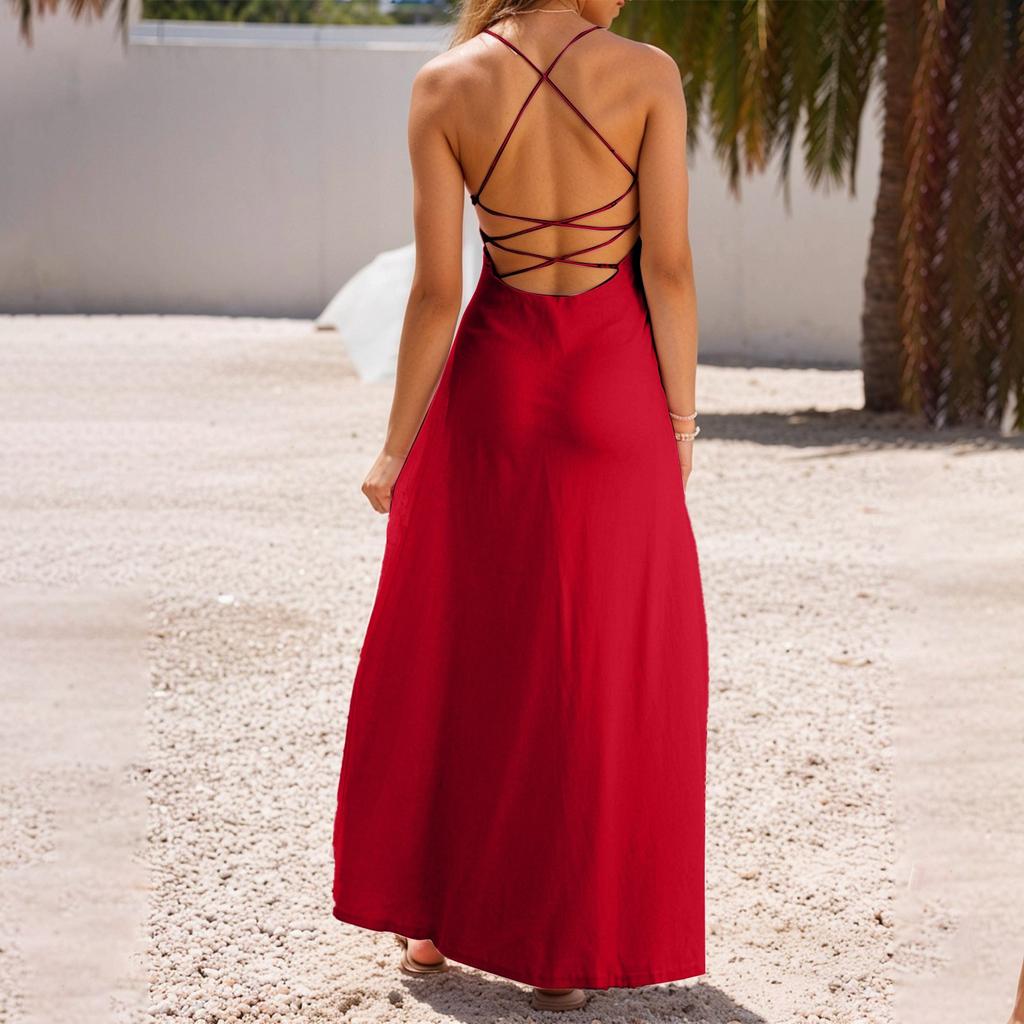 Модное женское вечернее платье сексуальное платье с подтяжками и открытой спиной с высоким разрезом