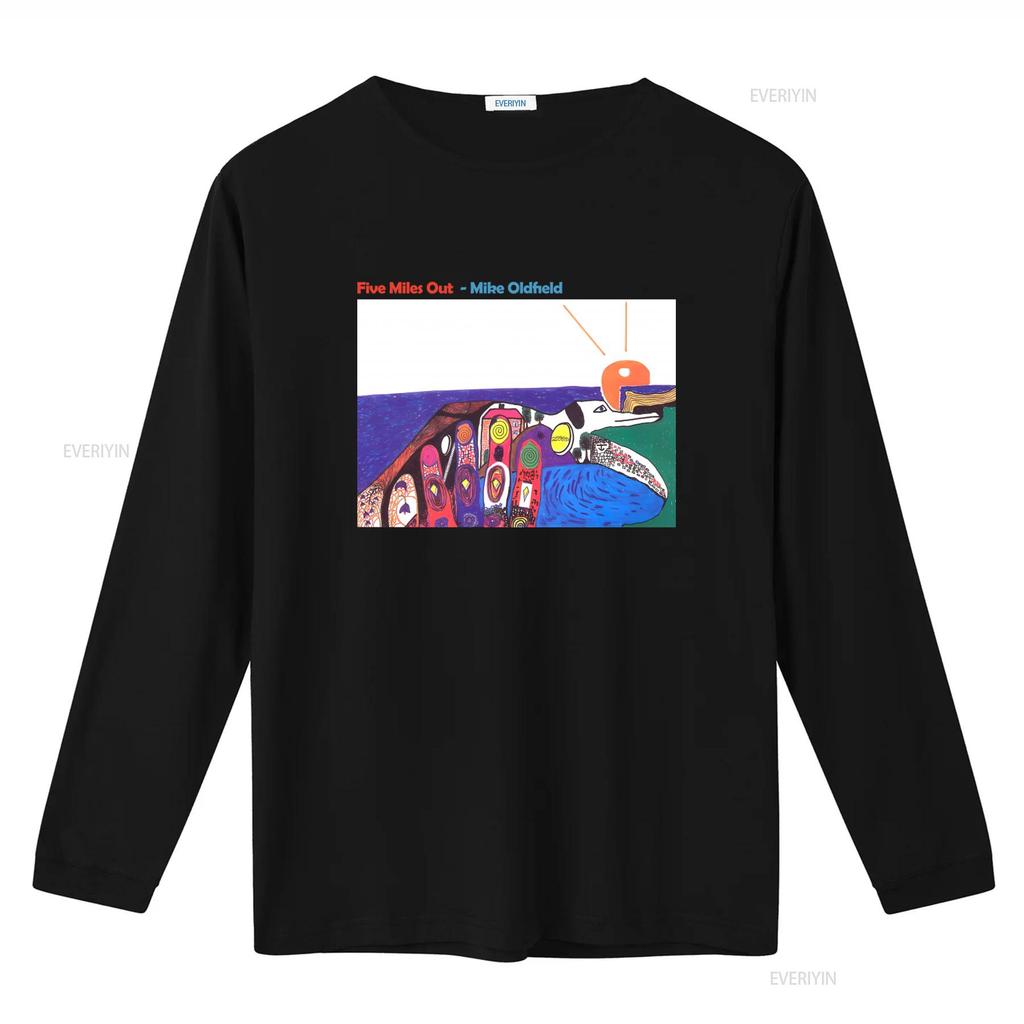 Colorful Art Print Cotton T Shirt Mike Oldfield Five Miles Out Album Family Man vintage Washed streetwear fashion Breathable