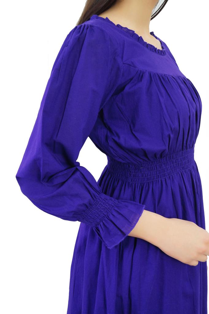 Bimba Women's Cotton Smocked Waist Long Casual Maxi Dress